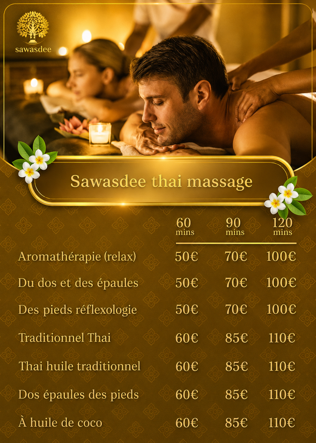Tarifs Sawasdee Thai Massage